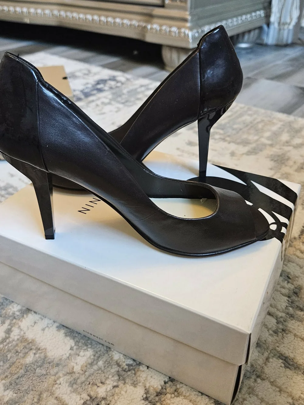 Nine West Black Peep-Toe Stiletto Heels
